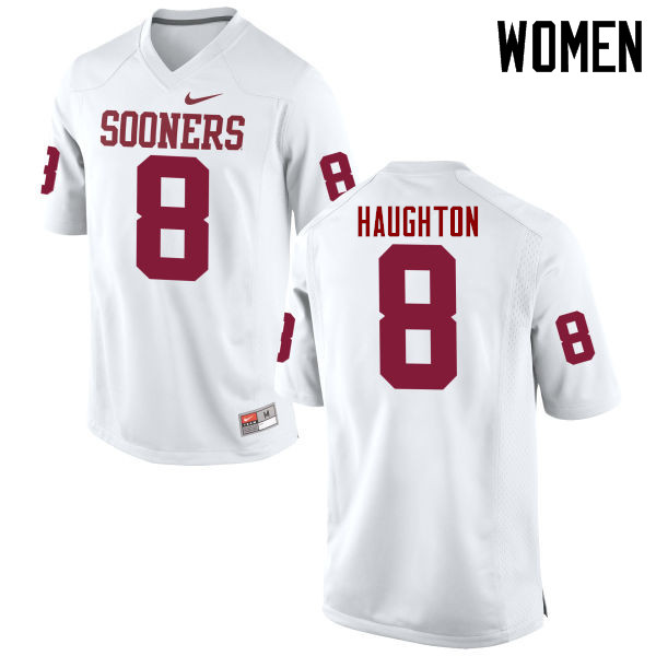 Women Oklahoma Sooners #8 Kahlil Haughton College Football Jerseys Game-White - Click Image to Close